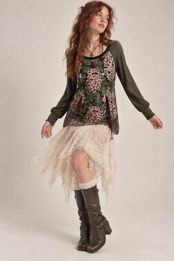 Byron Lars Beauty Mark Bouquet Lace Long Sleeve Mesh Top L Fairycore Whimsigoth